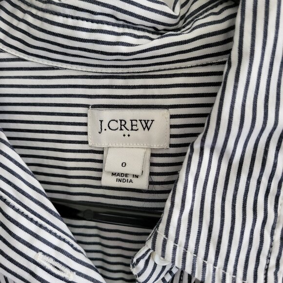 J Crew 0 Navy White Stripe Maribou Mixy Long Sleeve Tie Shirtdress - Picture 5 of 5